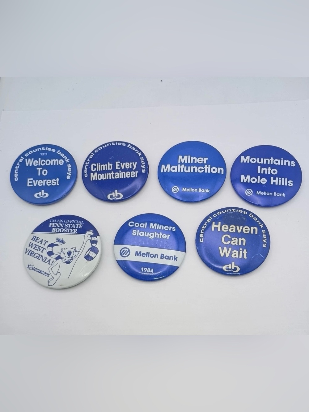 VTG 1970s -90s PSU vs WVU Football Game Button Pins Lot of 7 Penn State West VA
